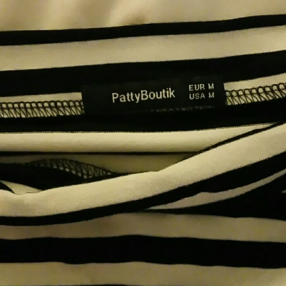 Off the shoulder  black and white  striped top